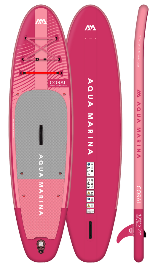 Aqua Marina Coral Raspberry 10’2” Inflatable Stand Up Paddle Board with Kit