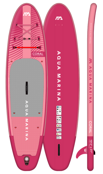 Aqua Marina Coral Raspberry 10’2” Inflatable Stand Up Paddle Board with Kit
